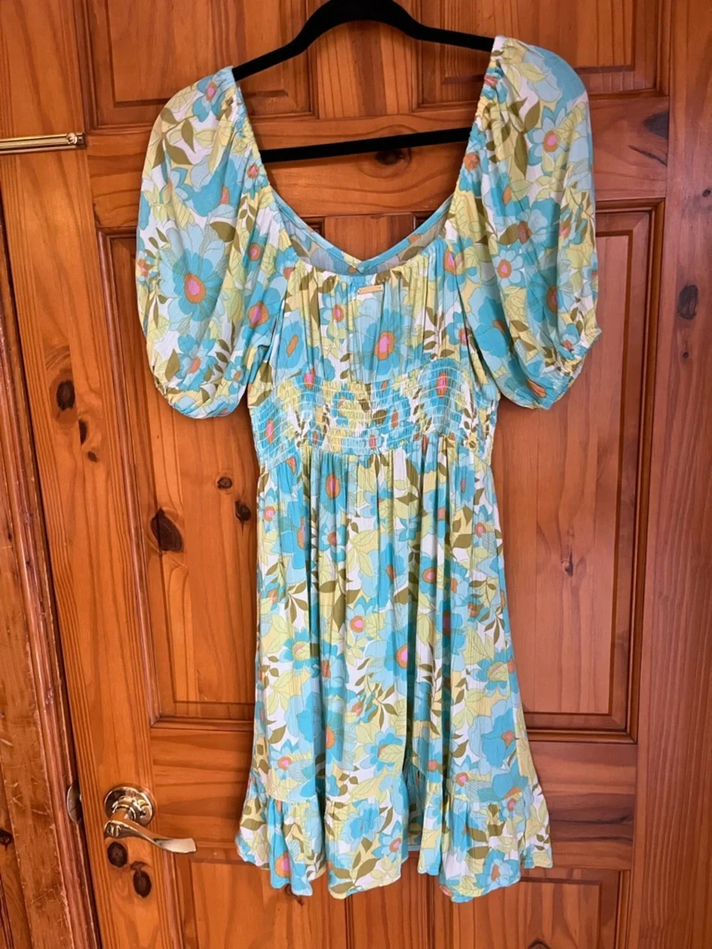 Billabong Aqua Floral Puff-Sleeve Mini Dress - Picture 2 of 3